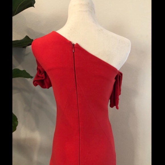 Red one shoulder ruffle dress - Picture 5 of 6